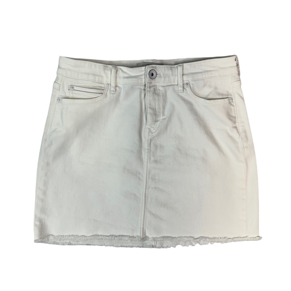 Vineyard Vines Womens White Denim Mini Skirt Frayed Raw Hem Size 10 Stretch